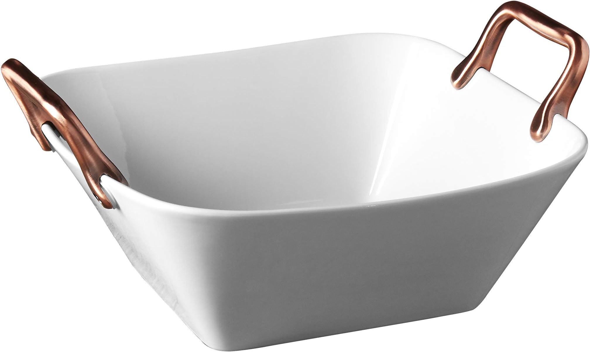 Denmark Tools For Cooks White Porcelain Chip Resistant Serveware Platter Serving Bowls with Copper Handles, Deep Square Serving Tray