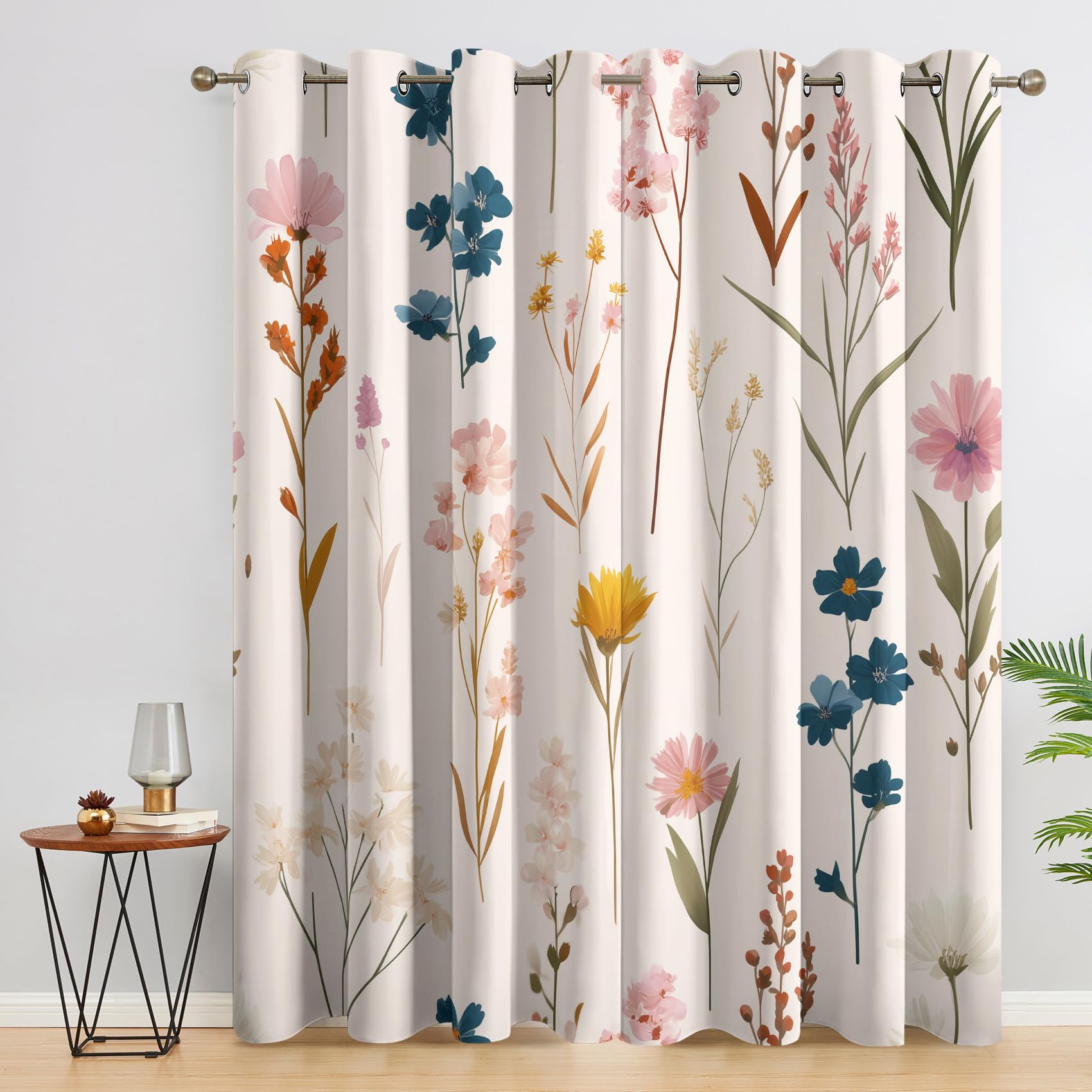 Wildflower Curtains for Living Room, Bedroom, Rustic Floral Blackout Curtains 52 x 63, Patterned Drapes 63 inch Drop, Thermal Insulated Eyelet Window Treatments, 2 Panels ks156