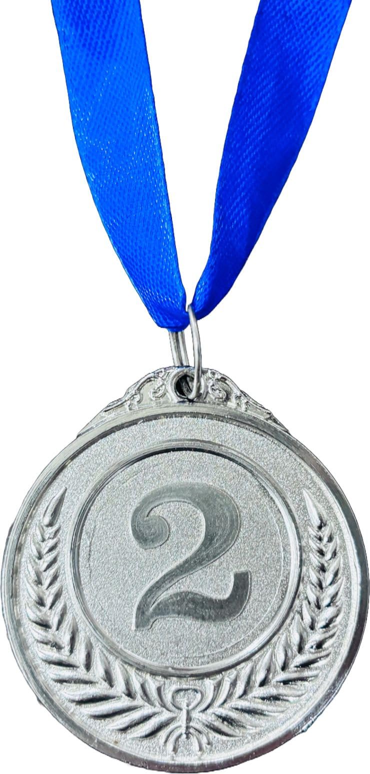 1Pc Imported Silver Medal with D-Blue Strip Medals for School Competition Sport Medal (2 inch)-picture-14