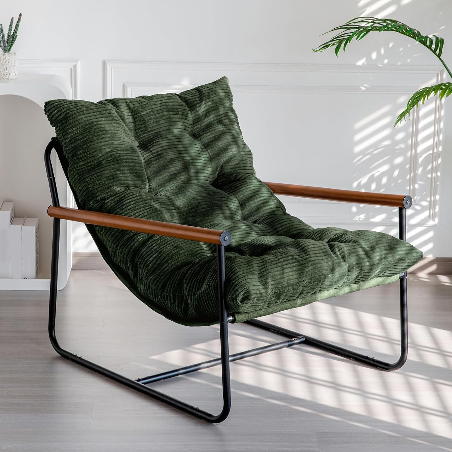 MAXYOYO Modern Accent Chair,Comfy Armchair for Living Room Lounge Chairs with Sturdy Metal Frame Wood Armrest Reading Chair Occasional Chairs with Soft Cushion For Bedroom Balcony Porch