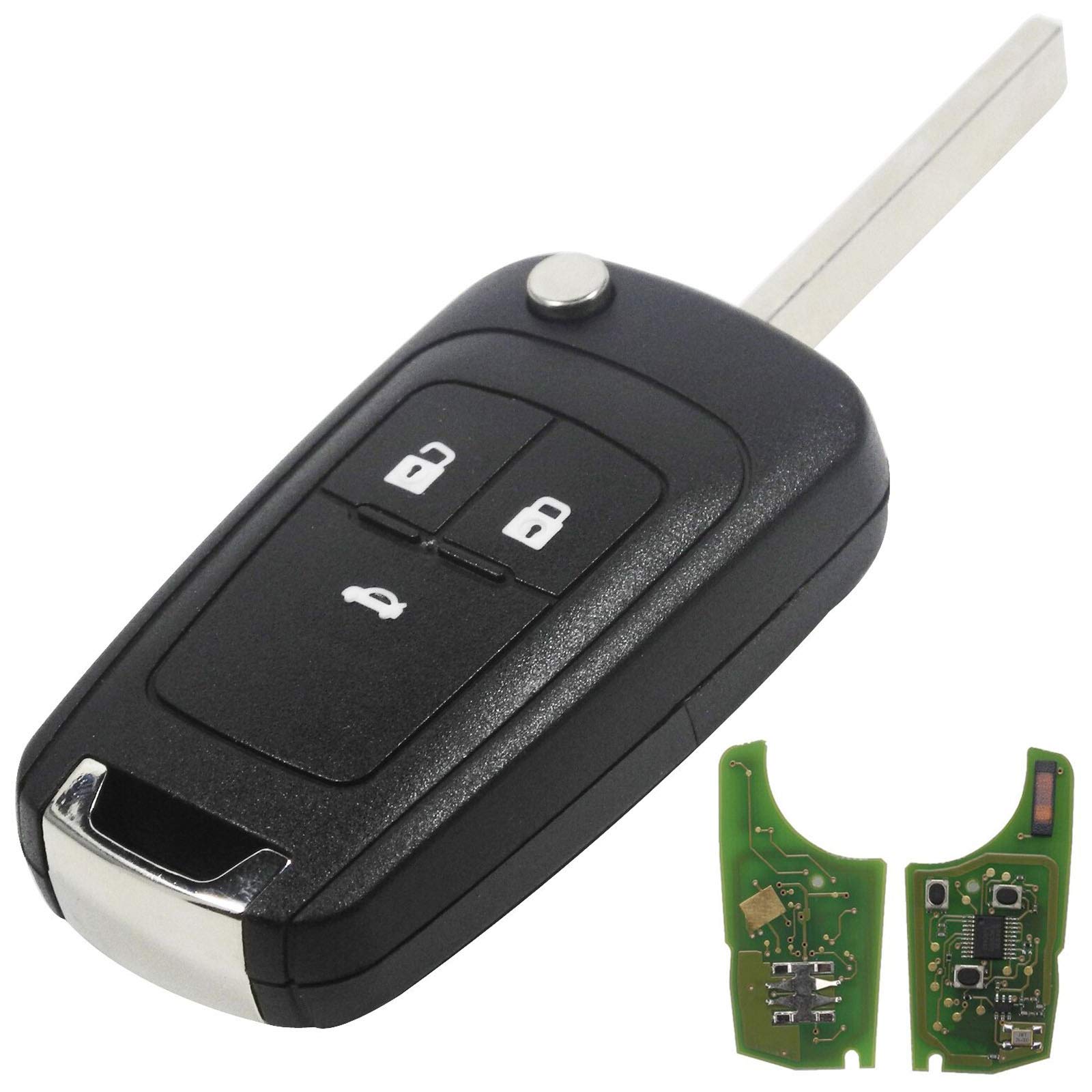 ProPlip Chiave completa con elettronica a programmare compatibile con Opel Astra Zafira Insigna Aveo Cruze Spark Orlando 3 pulsanti 433MHz Telecomando Vergine