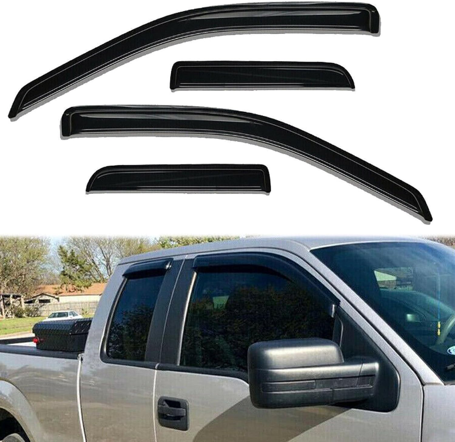 Window Visor Fit for F0RD F150 Ext 2004-2014 2 Door Window Rain Guards Tape on