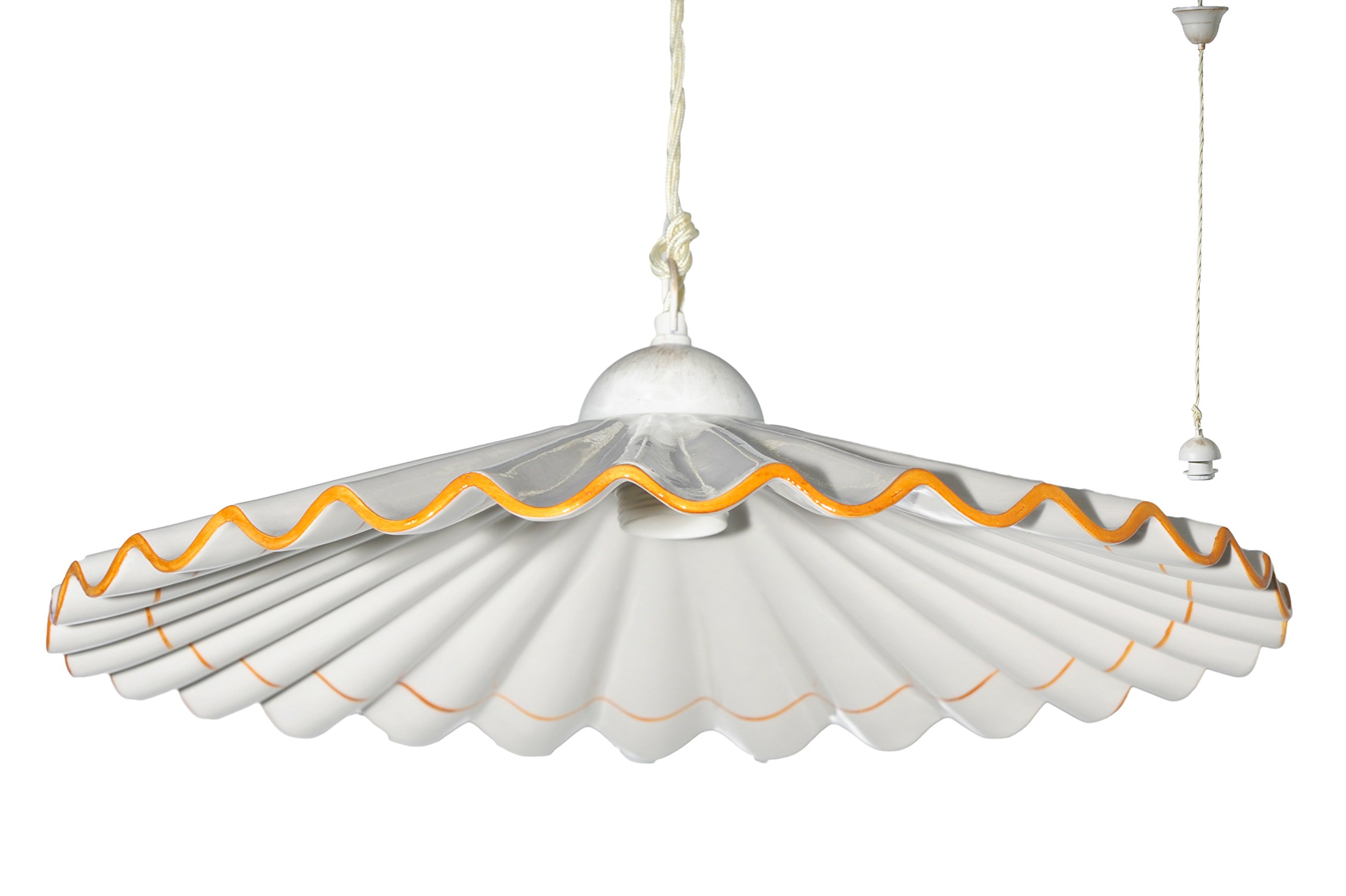 VANNI LAMPADARI - Lampadario a Sospensione Plissè- Lampadario Soggiorno in Ceramica- Lampadario Camera da Letto Decorato a Mano- Lampadario Rustico Taverna, Cucina- Made in Italy- 40 cm, Ocra