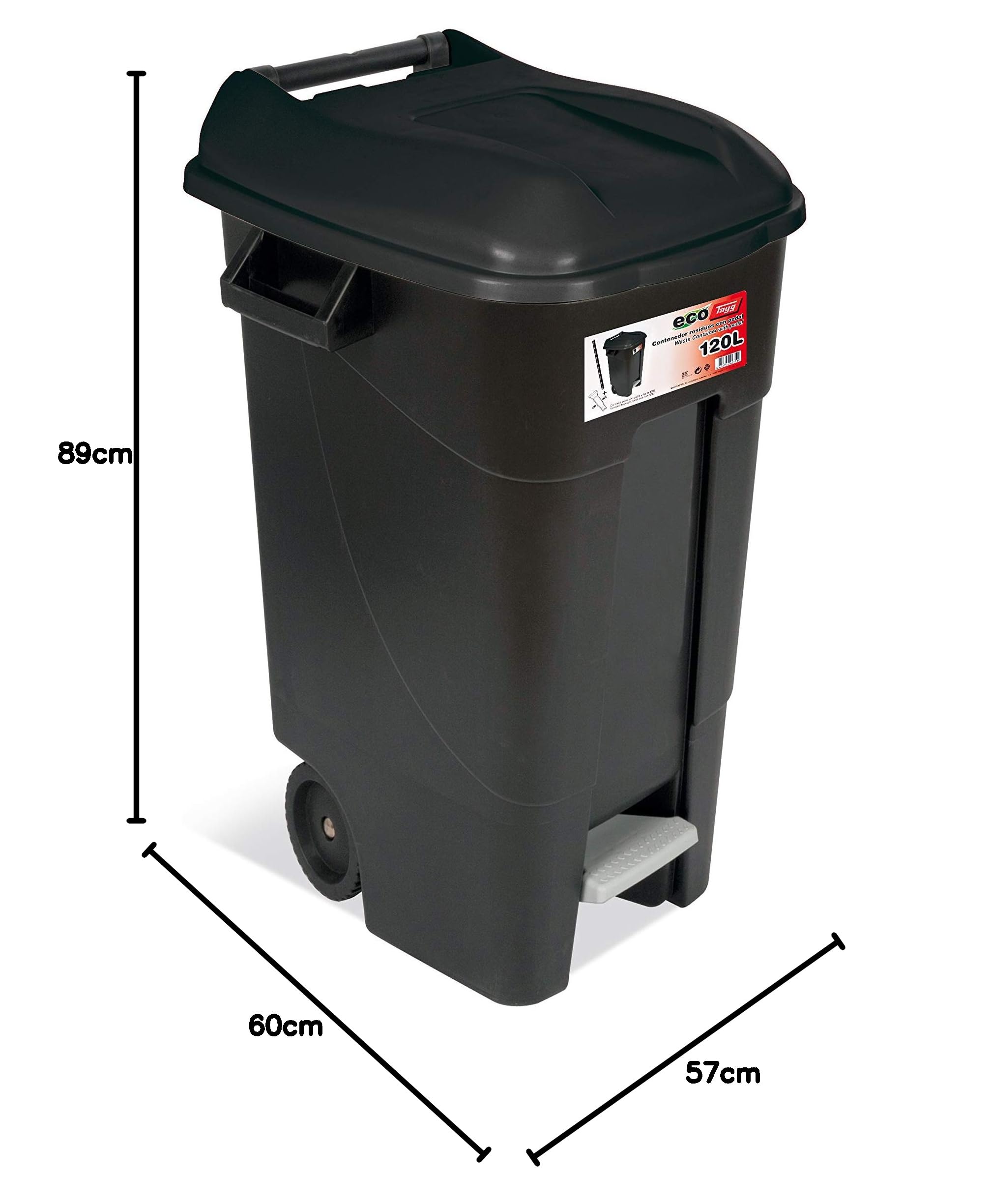 Contenedor residuos eco 120l con pedal negro