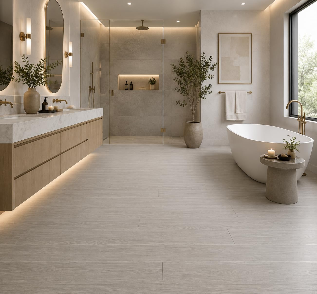 SPC Vinyl Flooring Luxury Click 100% Waterproof Bathroom Kitchen 1.74M? Packs Stronger than LVT (Packet Light Grey) — image 1