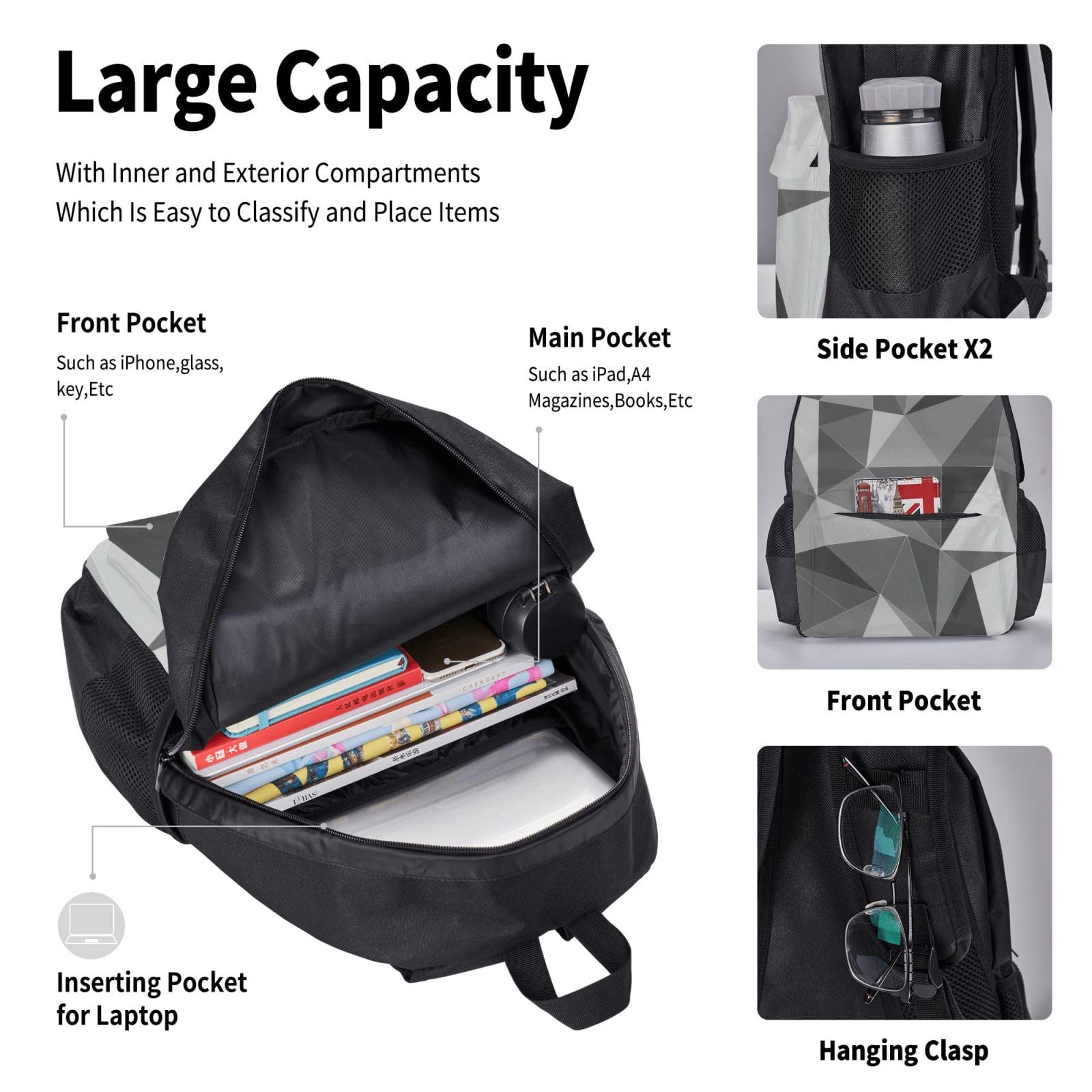 Zaino, borsa portapranzo, astuccio, set da 3 pezzi, per lavoro e