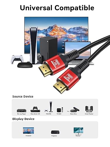 Miniatura 7 de Cable HDMI 2.1 de ultra alta velocidad de 48 Gbps, 8K a 60 Hz 4K a 120 Hz, HDR dinámico 10, eARC, Dolby Atmos, cable trenzado, compatible con Roku