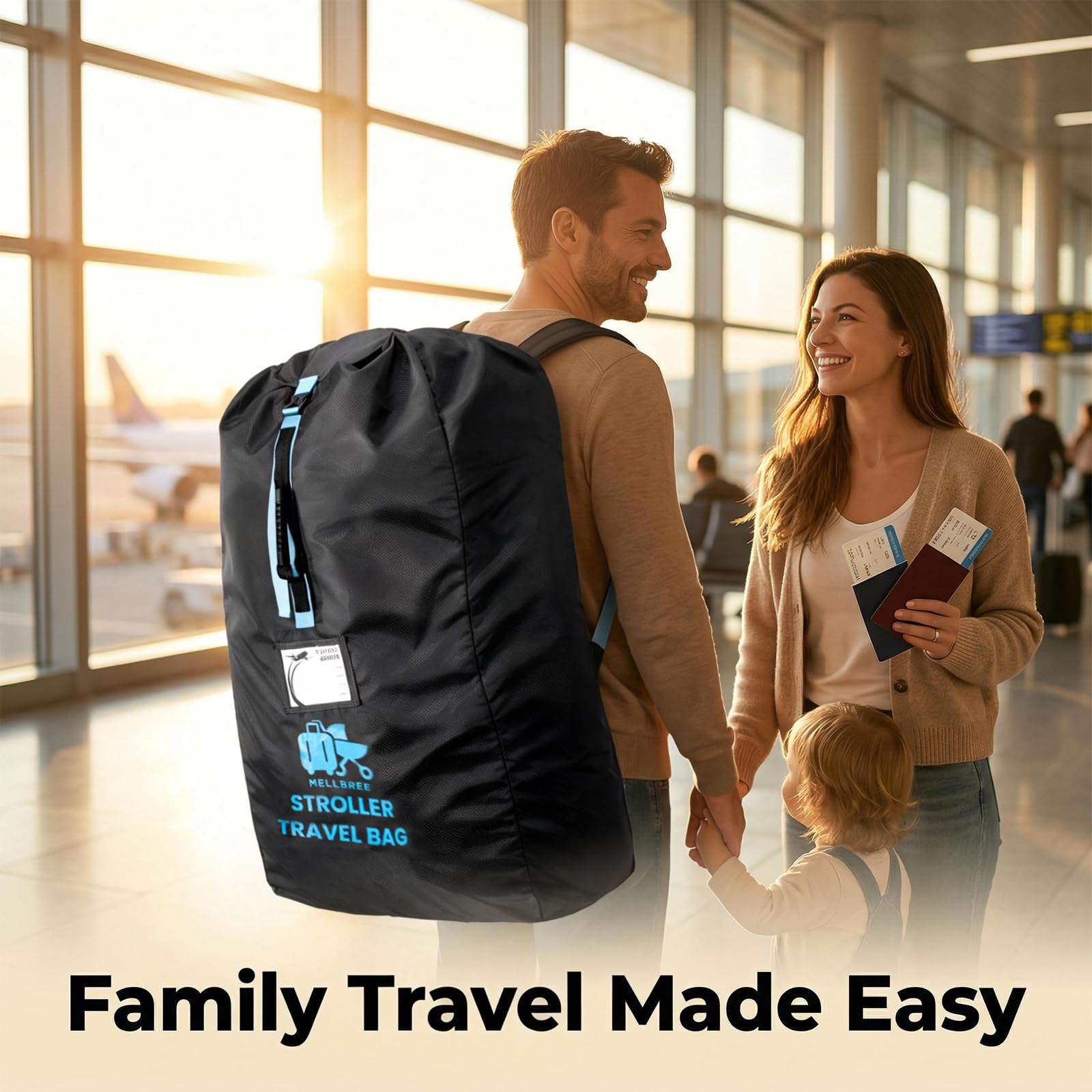 Mellbree – Sac de poussette XL pour avion, super grand sac de voyage pour poussette, sac de voyage pour portail, imperméable et résistant aux déchirures, en tissu Oxford nid d'abeille, s'adapte à la