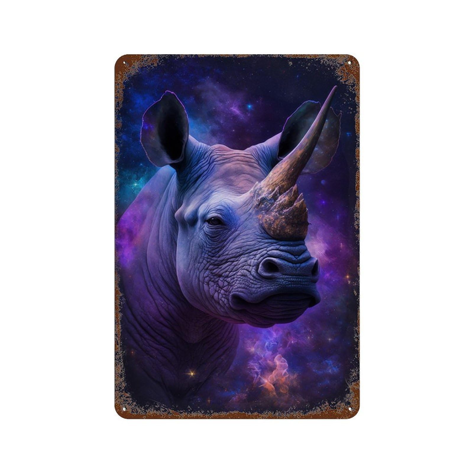 Galactic Rhino Portrait Rustic Tin Plaque 11.8"x7.9", for Shed, Workshop And Garage Wall Decor, Farmhouse Wall Decor