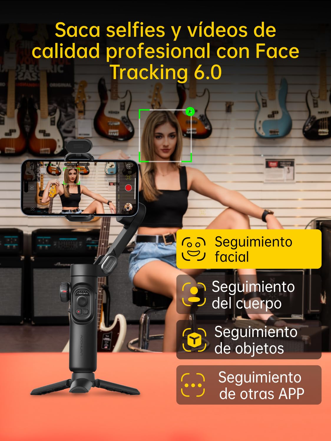 AOCHUAN Estabilizador de cardán de 3 Ejes para Smartphone con luz de Relleno magnético RGB, Rueda de Enfoque de Seguimiento Facial Mejorada, cardán Plegable para iPhone y Android, estabilizador de
