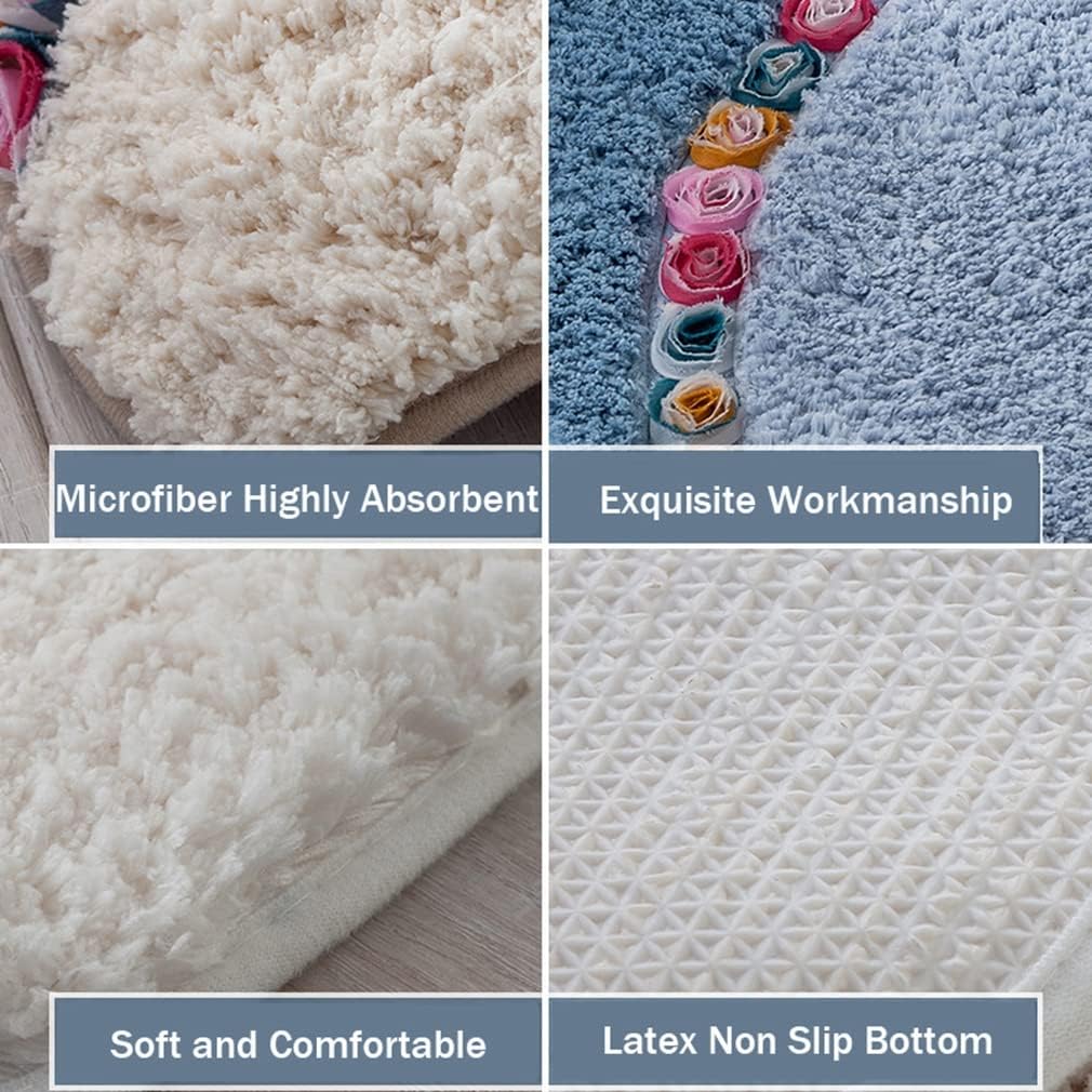 Microfiber Bath Rug Ultra Soft Shaggy Rose Flower Patchwork Round Bathroom Rugs Mats for Tub Shower Indoor Outdoor Doormat Non Slip Machine Washable Kitchen Runner Area Rug 35" X 35"/Light Tan