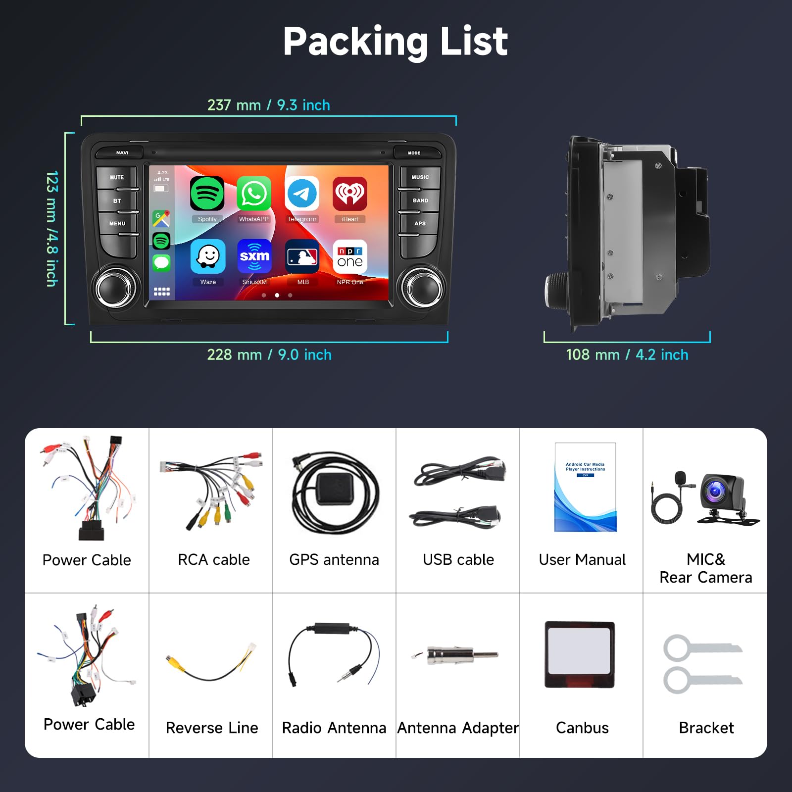 6G+128G 8-Core Android Radio para Audi A3 2003-2012/S3 2006-2012/RS3 2011-2012 con Carplay Android Auto Inalambrico, Hodozzy Pantalla Táctil 7 Pulgadas con Bluetooth GPS WiFi DSP FM/RDS Radio, Cámara