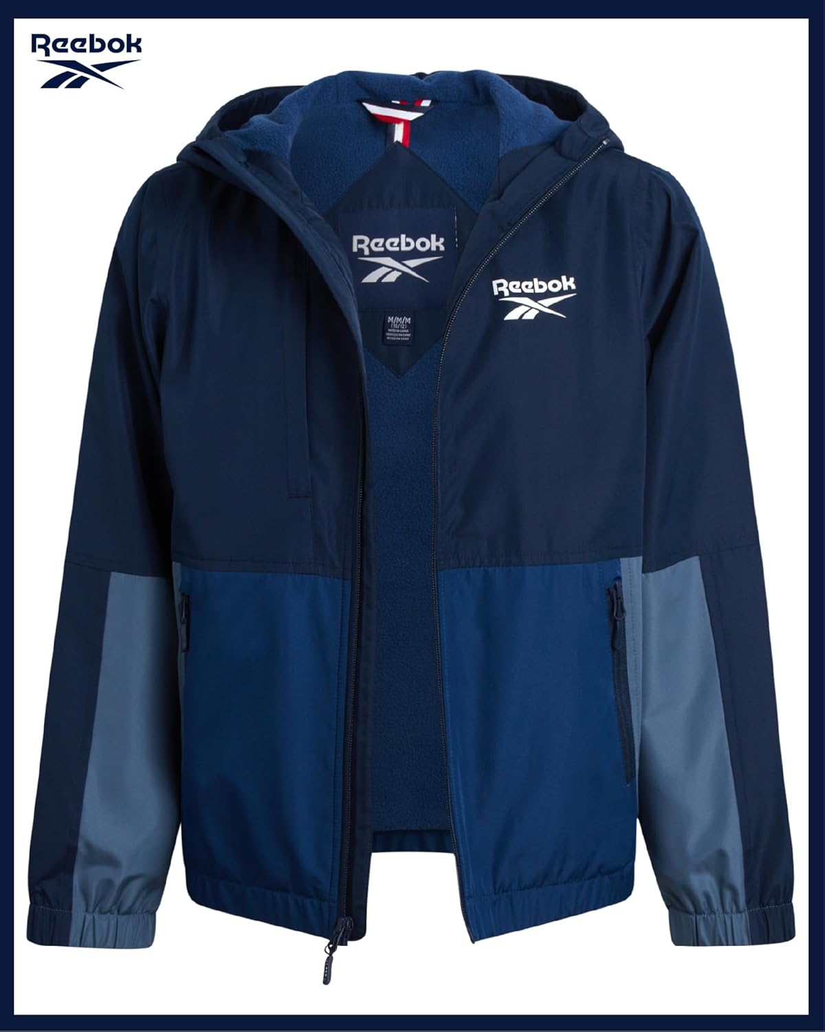 Reebok Boys Windbreaker Jacket - Lightweight Polar Fleece Lined Water and Wind Resistant Hooded Zip Up Jacket for Boys - Image 3