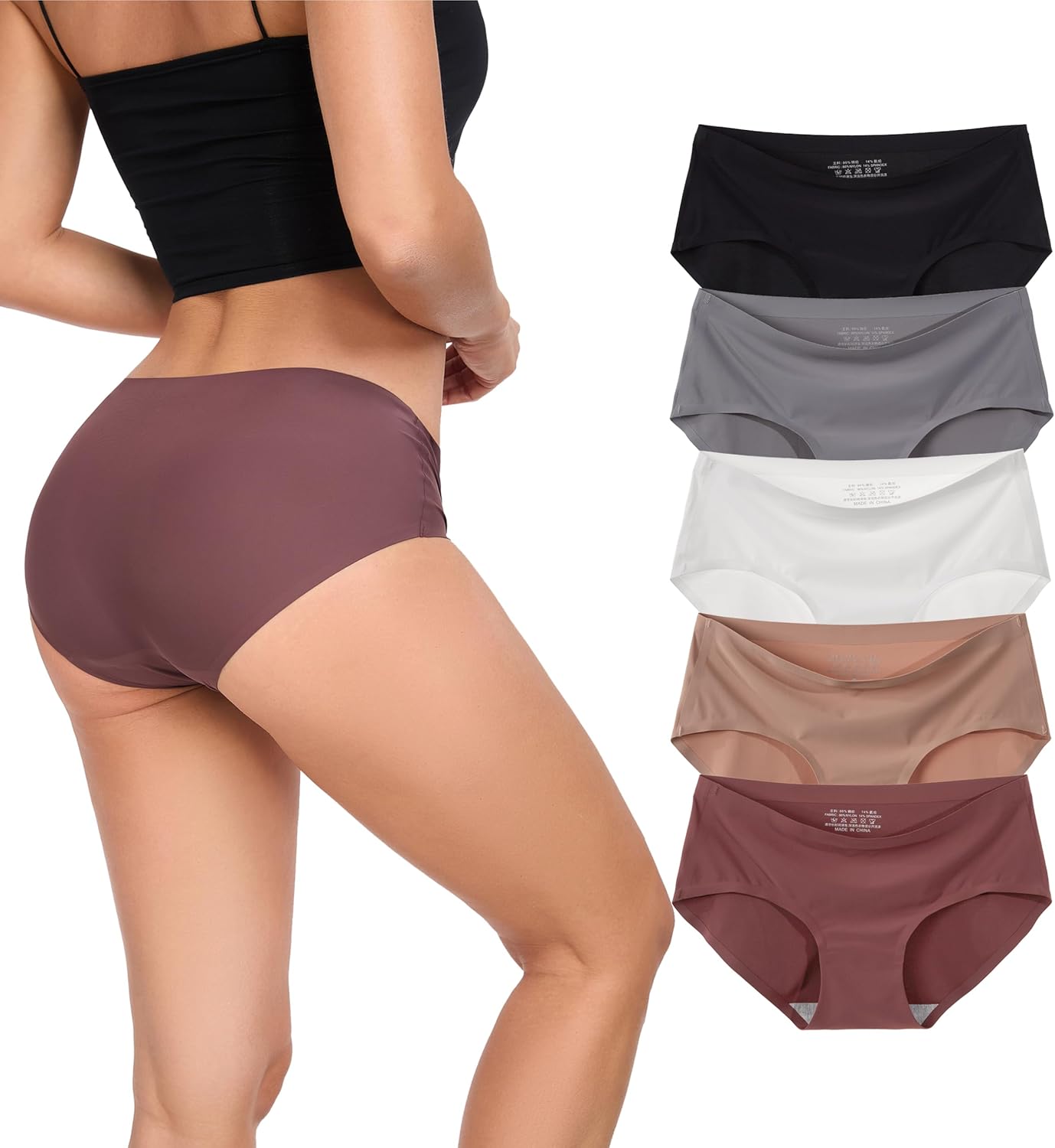 Seamless Underwear for Women No Show Panties for Women Mid Waist Hipster Breathable Full Coverage 5 Pack