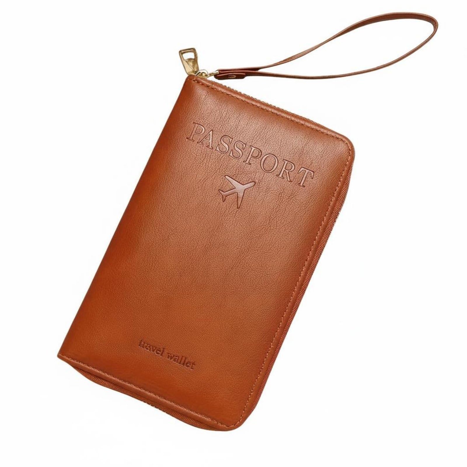 Multi-Functional Contactless Passport Holder Zipper Closure Blocking Travel Wallet Large Capacity Long Lightweight for Vacation, Light Brown | & Id Holders-image-38