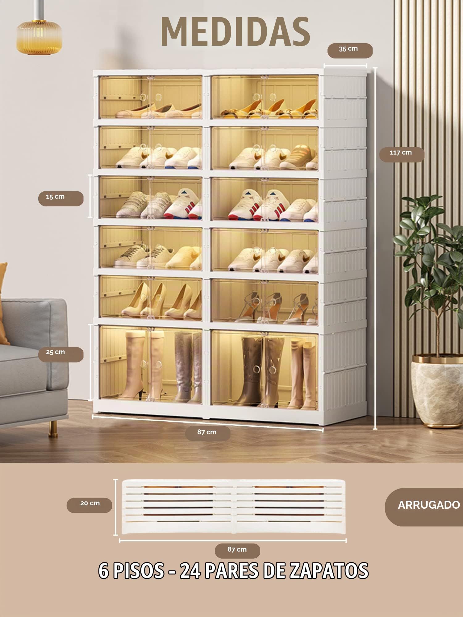MAGIC SELECT Zapatero Modular Plegable con Puerta Transparente | Armario para Zapatos, Organizador de Calzado, Sin Instalación, Resistente al Polvo, 6 Módulos Dobles-24 Pares