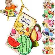 Baby Crinkle Books 0-6-12 Months, Infant Soft Cloth Tummy Time Toy for Babies 0-1-2-3-4-5-7-8-9-12-18 Month Old, Newborn Girl Boy Gift Touch Feel Sensory Fruit Theme Book Travel Stroller Toys