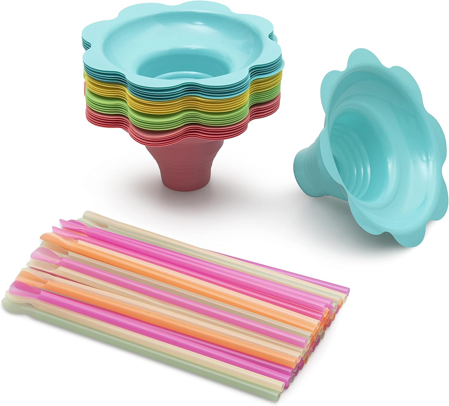 CEBIA Snow Cone Cups and Spoon Straws MultiColored Pack