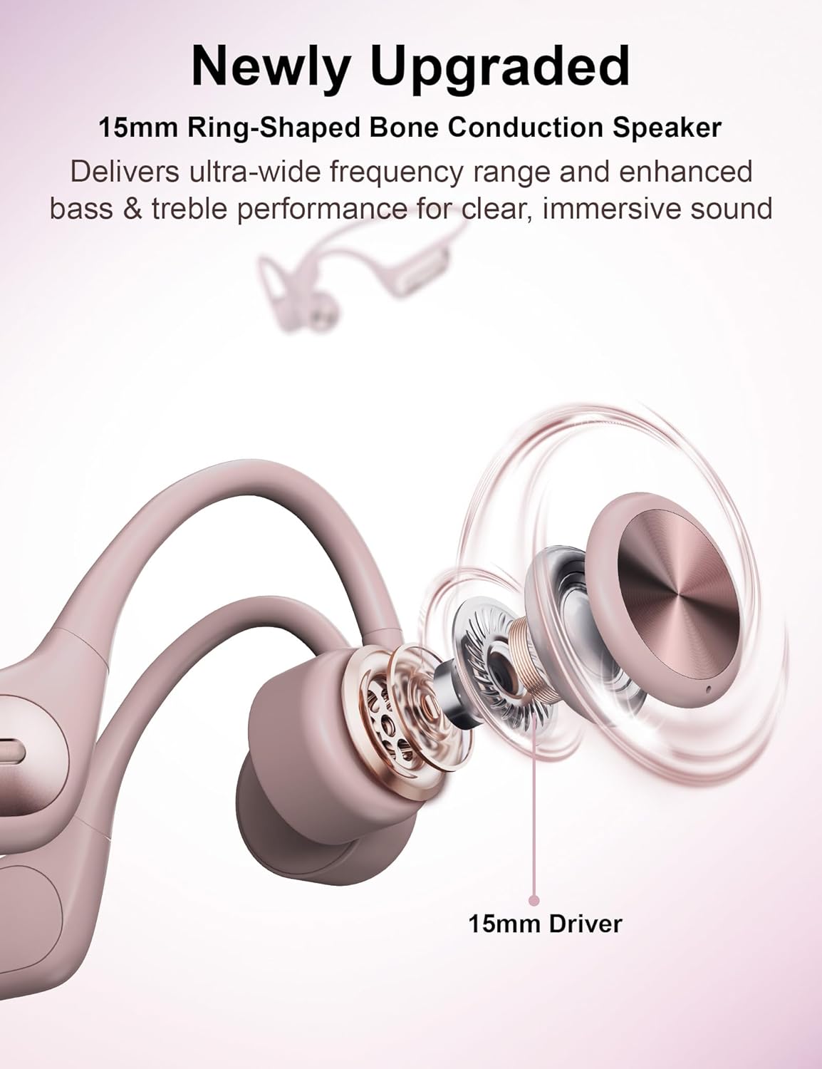 Bone Conduction Headphones, Open Ear Headphones with MP3 Mode 32GB, 10Hrs Playtime IP68 Waterproof Swimming Headphones Secure Fit for Running, Cycling, Work, Gift（Pink） - Image 5