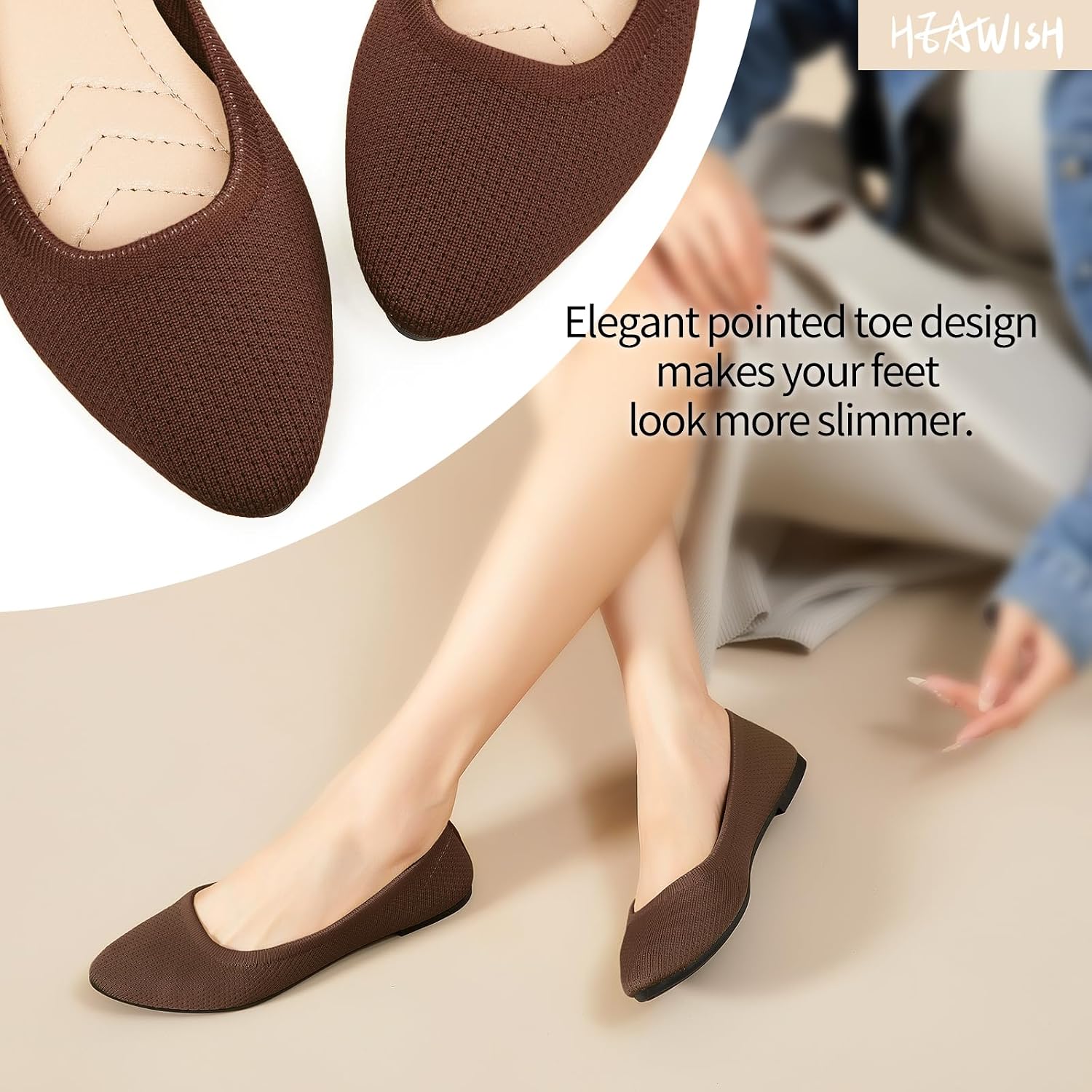 Women’s Ballet Flats Shoes Comfortable Mesh Pointed Toe Slip On Dress Shoes