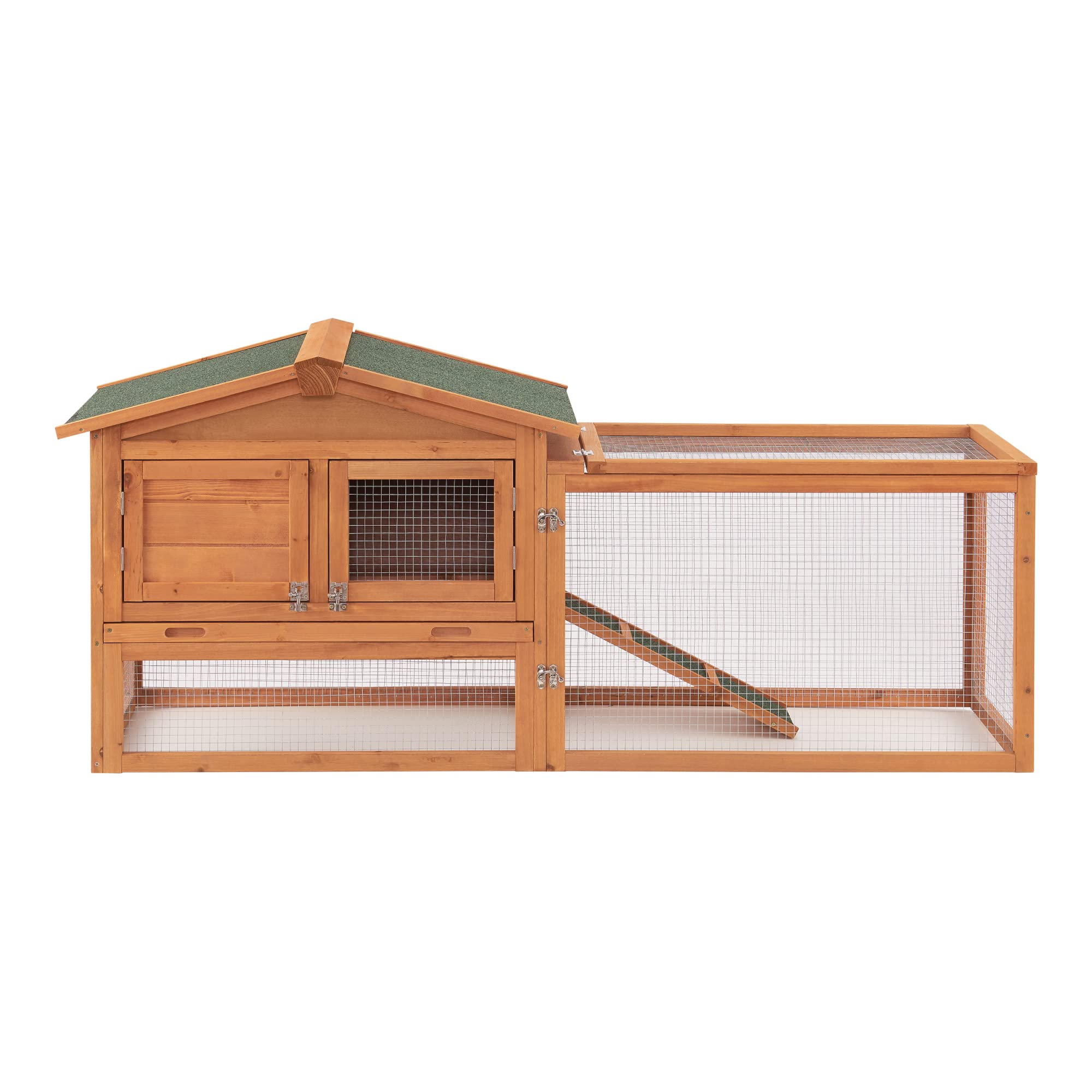 [en.casa] Conigliera (AxLxP): 68 x 156 x 52 cm Gabbia con Casetta e Rampa per Conigli, Struttura in Legno, Area Aperta Recintata, Uso Esterno