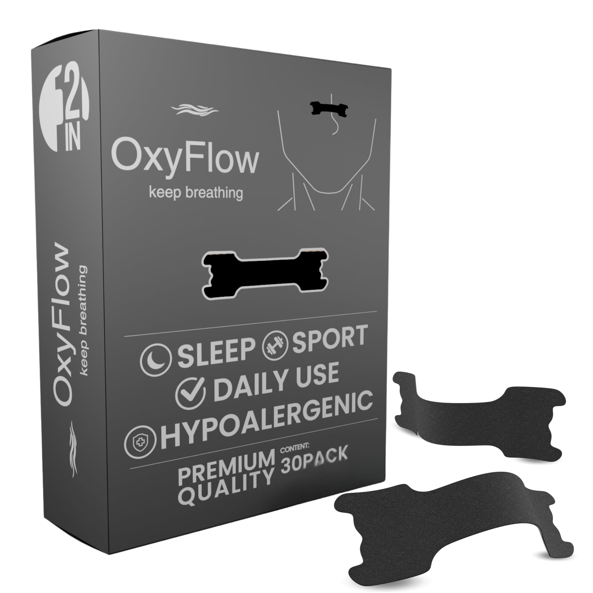 OxyFlow Model Y - 30 Nasal Strips for Breathing Sensitive Skin Athletic Nasal Strips Nasal Congestion Relief Nose