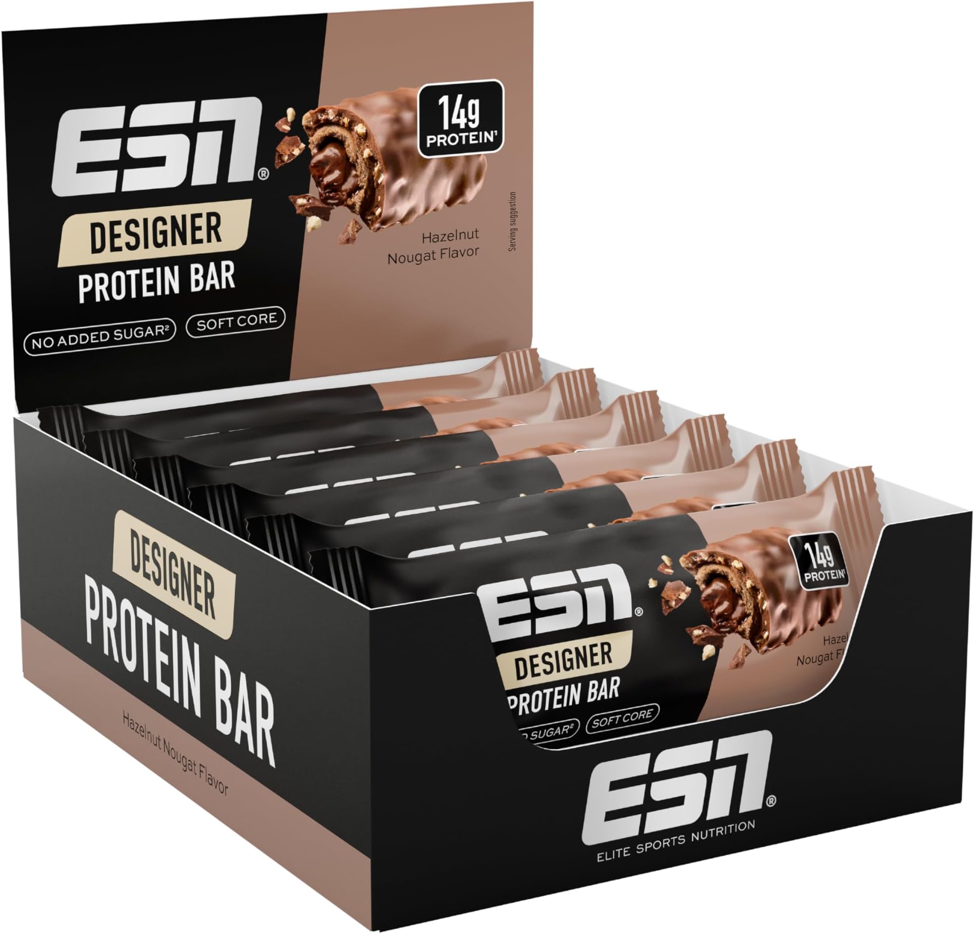 Designer Protein Bar Protein Bar Box, Hazelnut Nougat, 12 x 45 g, High Protein, Low Carb Bar Without Added Sugars, Made in Germany