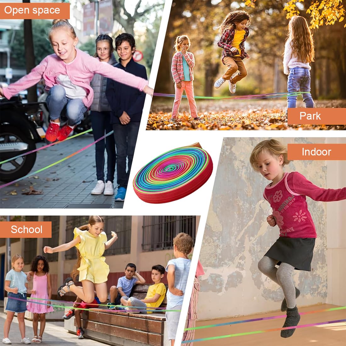 WUSJCOF Cuerda para Saltar, 1 rollo, Goma Elástica para niñas y niños de 6 a 10 años (6 metros) (colores arcoíris), Ideal para Regalos