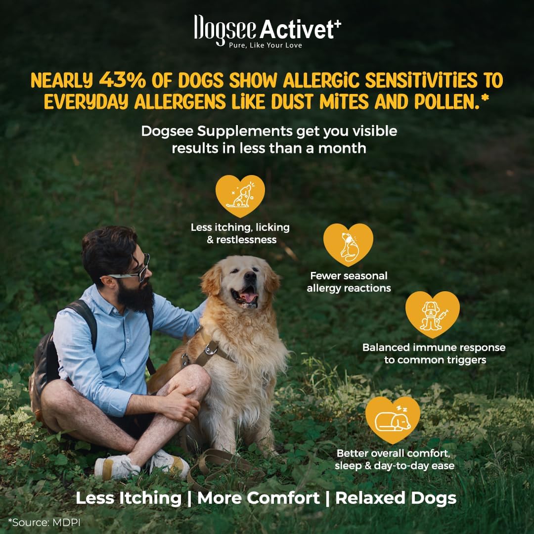 Dogsee Activet+ Dog Allergy Support Supplement Chews, with Omega 3, Quercetin, Probiotics & Botanicals, Immune Response & Itchy Skin Support, Chicken Flavor – 90 Chews