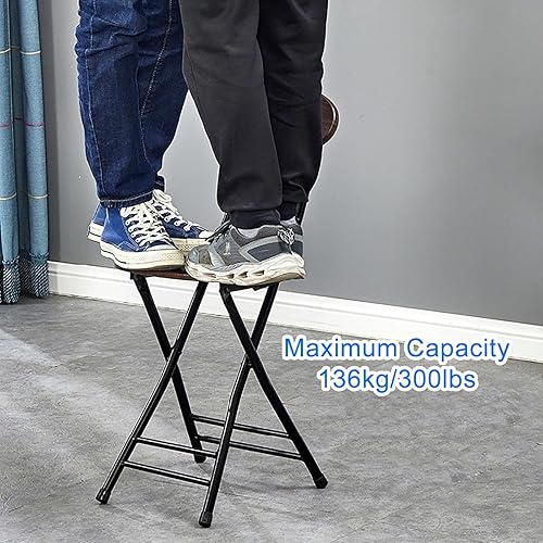 Miniatura 4 de THAMBA Juego de 2 taburetes plegables portátiles de 18 pulgadas, taburete de bar plegable de poliuretano con cojín de respaldo, capacidad de 300