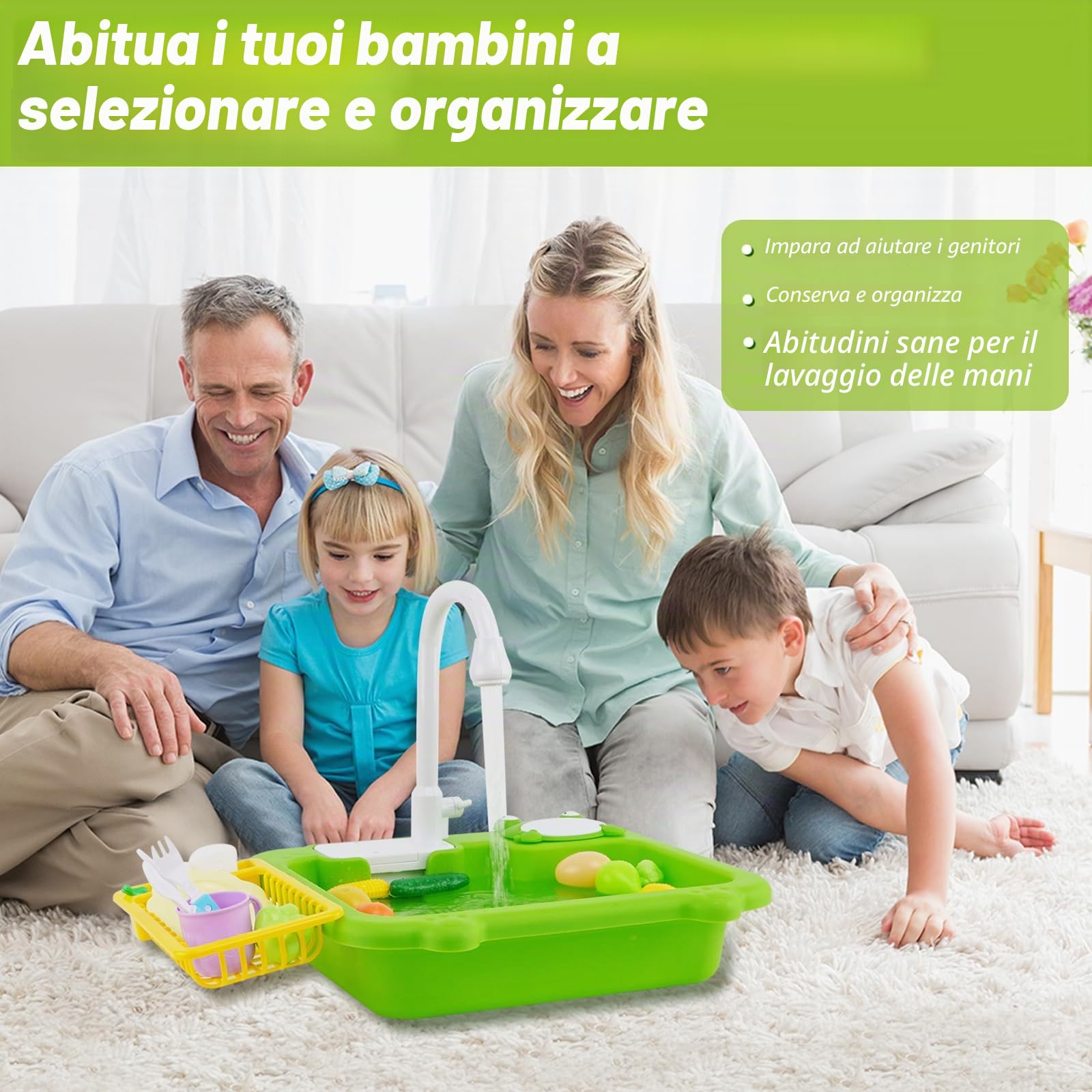 Lavello da cucina giocattolo con acqua corrente, giocattolo da cucina per bambini con acqua riciclata rubinetto e lavandino, regalo per ragazze e ragazzi bambini dai 3+