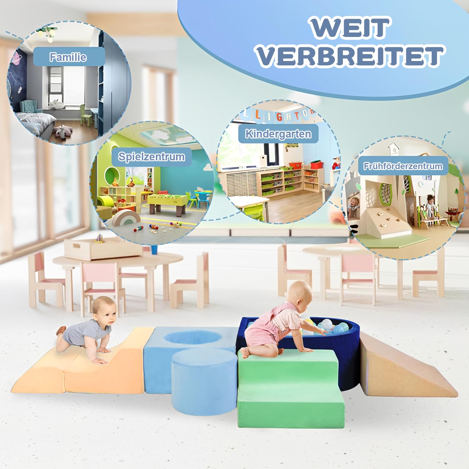 Mattoncini da costruzione in schiuma per bambini da 1 a 3 anni, set softplay da 6 pezzi con blocchi da arrampicata, gioco per arrampicata e gattonare, regalo di compleanno (palline non incluse nella