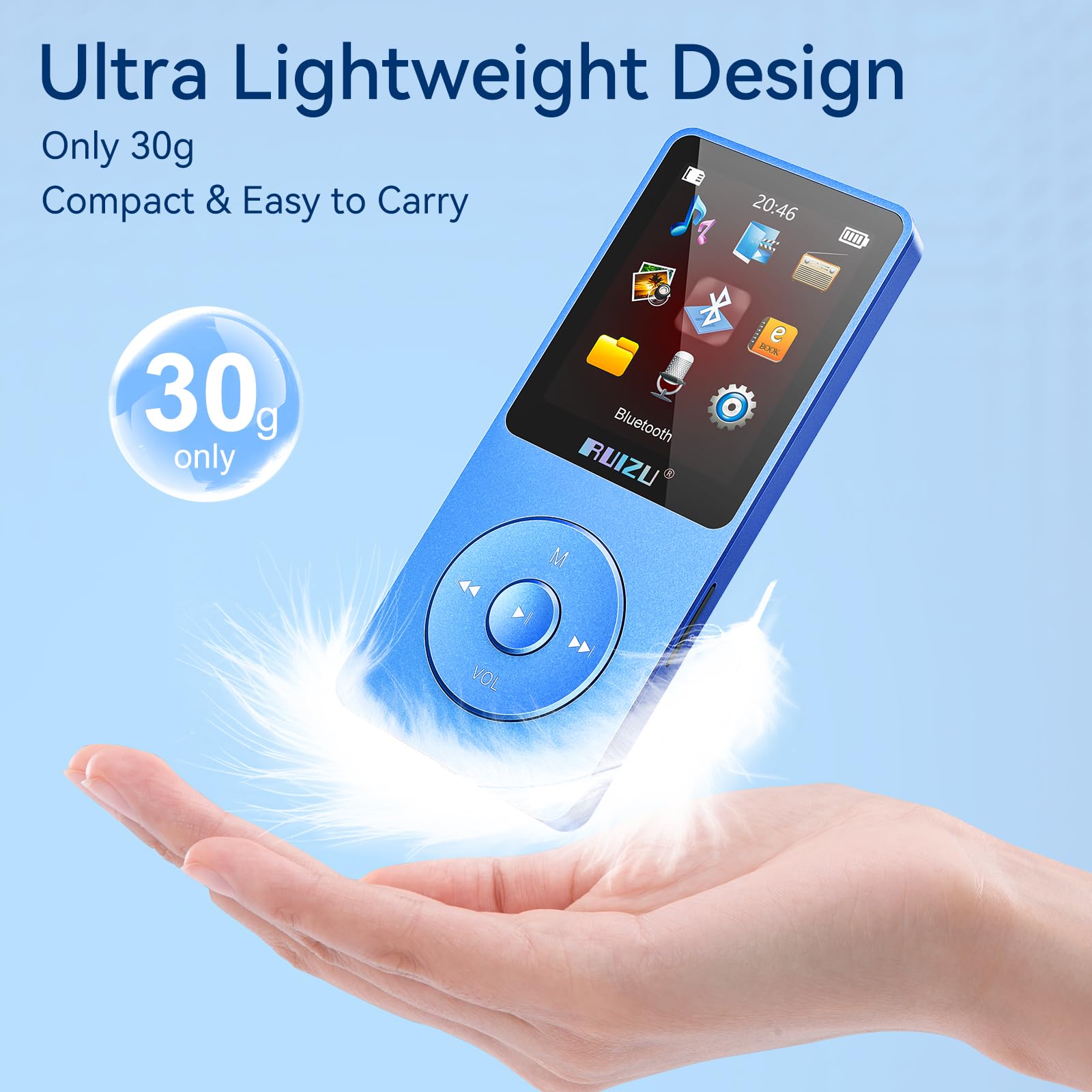 RUIZU Lecteur MP3 64Go Bluetooth 5.3 Portable avec Touches Physiques