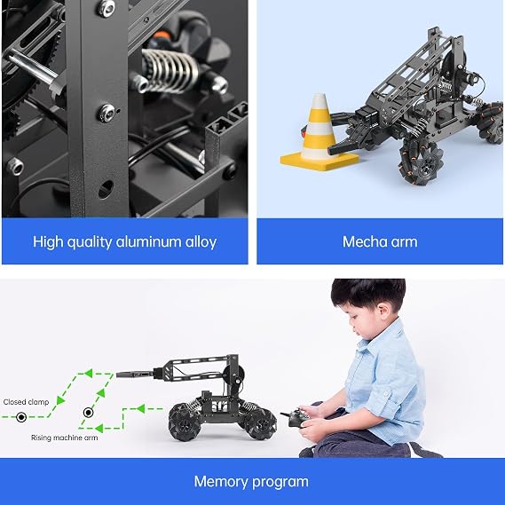 Robot Arm, STEM Toys for Boys Girls, 2-in-1 Smart Robot Car Kit with 4-DOF, Robotic Arm for Kids, Education Projects Set Gifts for 8 9 10 11 12 Years Old Teens, Building Experiment Robotics