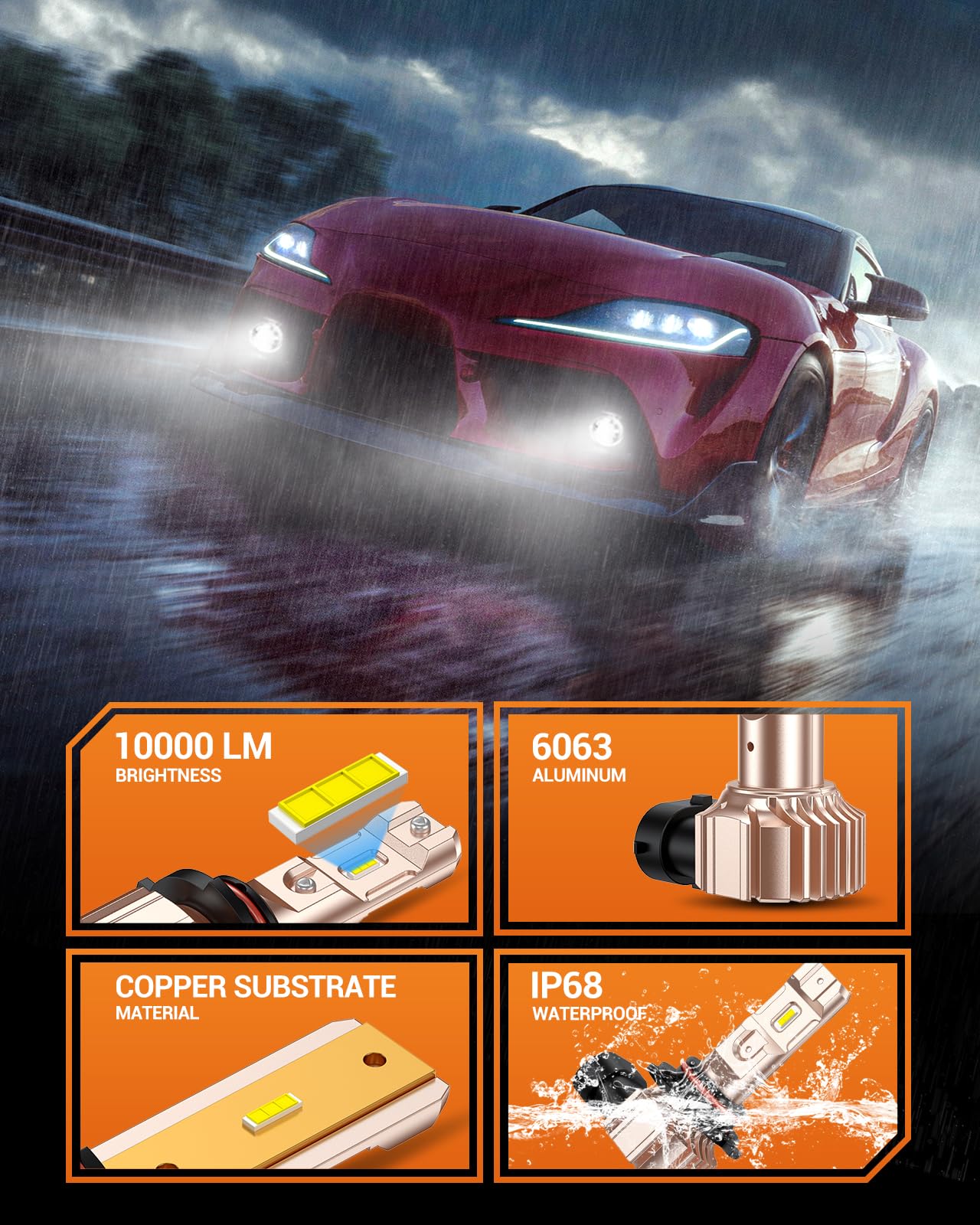 SEALIGHT 9006 HB4 LED Fog Light Bulbs - 600% Brighter, 6500K Cool White, 50,000-Hour Lifespan, Pack Of 2