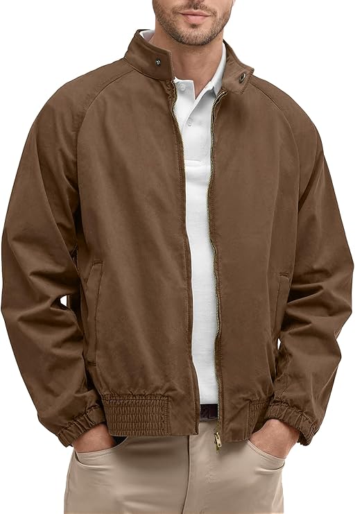 Comdecevis Men's Bomber Jacket Lightweight Windbreaker Casual Stylish Two-Way Zipper Coat for All Season