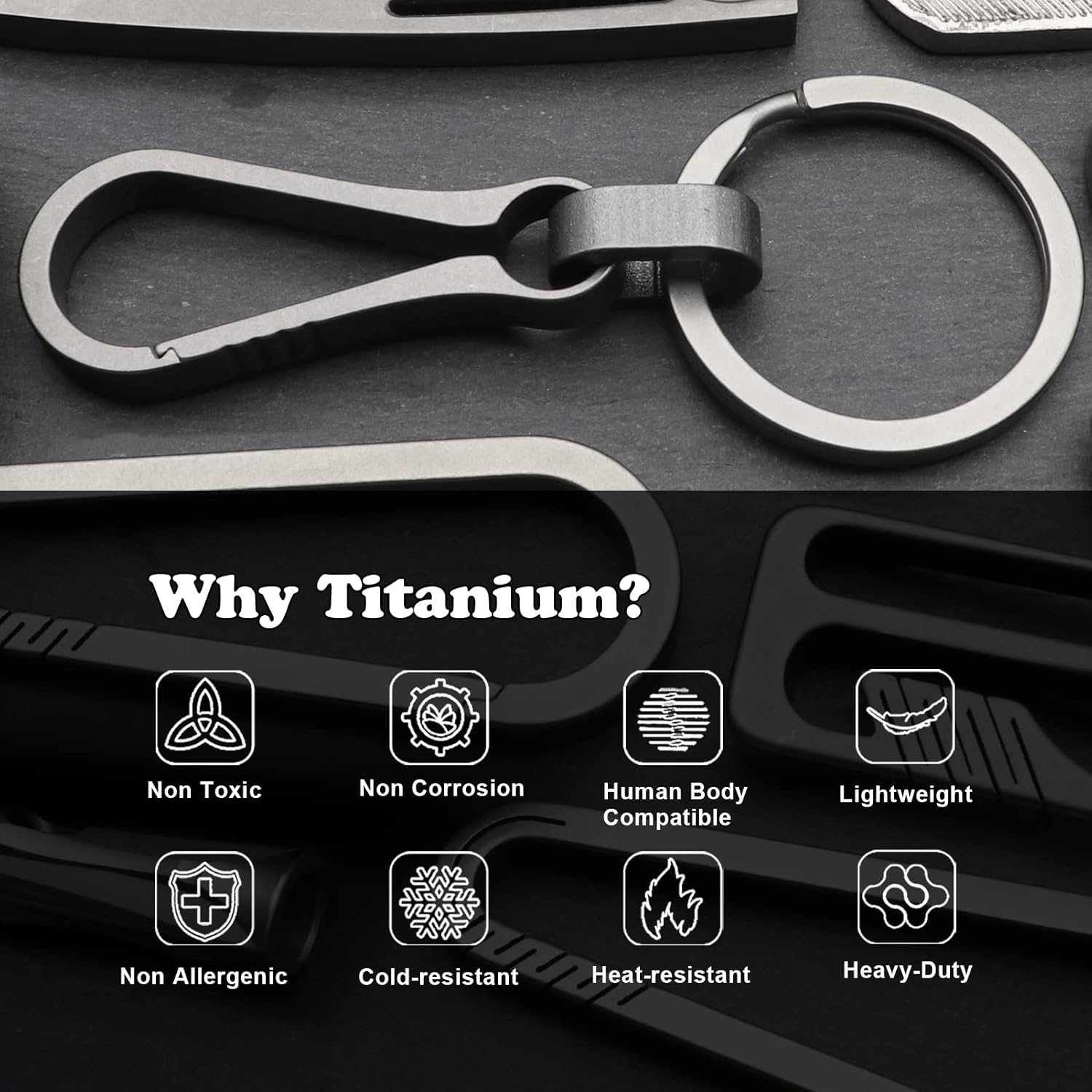 Titanium Carabiner Keychain Clip for Keys, Minimalist Heavy Duty Keychain Key Clip Holder EDC Quick Release Hooks - Image 6