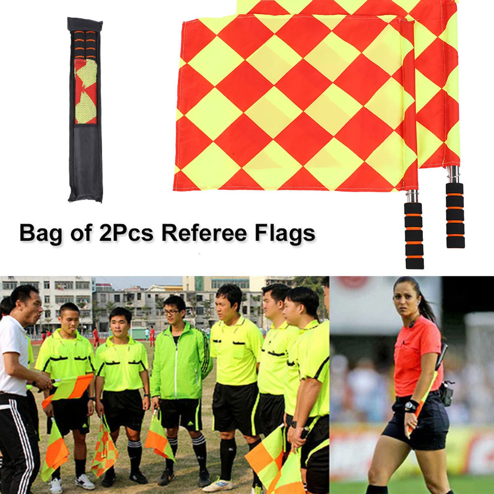 Drapeaux d'arbitre, 2 pièces/Sac Drapeau de Juge de Ligne de Match de Sport d'arbitre de Football de Football avec Sac de Rangement