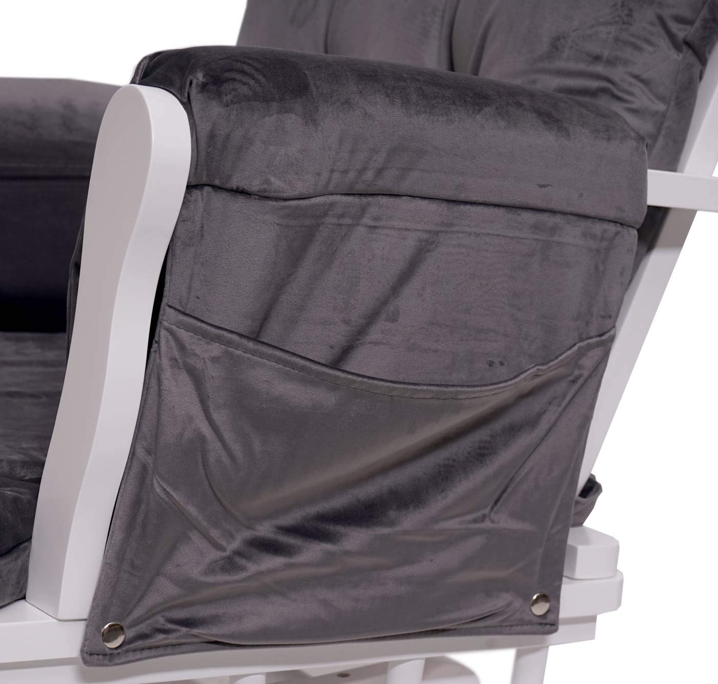 Mendler Relaxsessel HWC-C76, Schaukelstuhl Sessel Schwingstuhl mit Hocker - Samt, grau, Gestell weiß