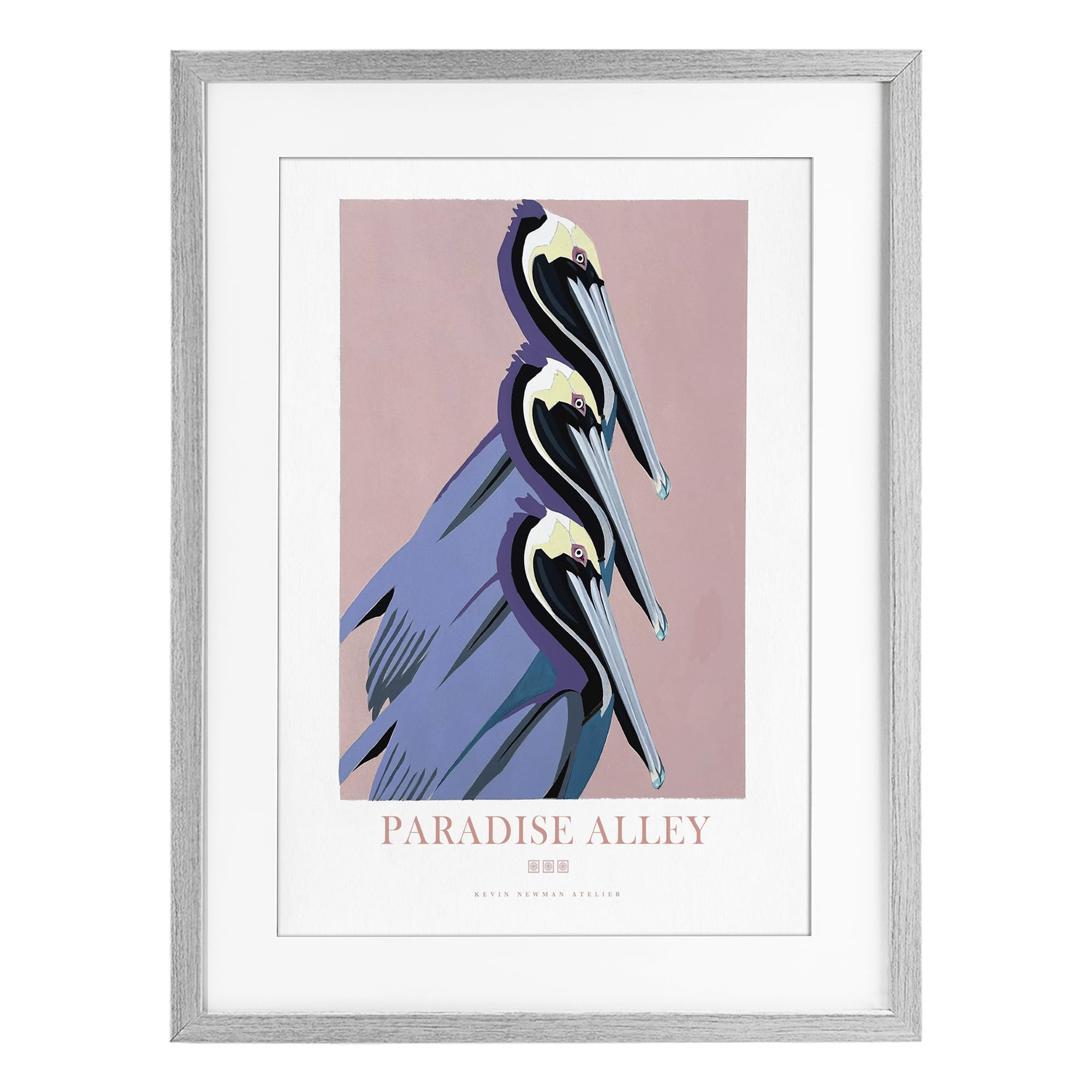 Stupell Industries Farmhouse Gray (Textured) 'Paradise Alley Pelican Trio'| Framed Print Under Glass