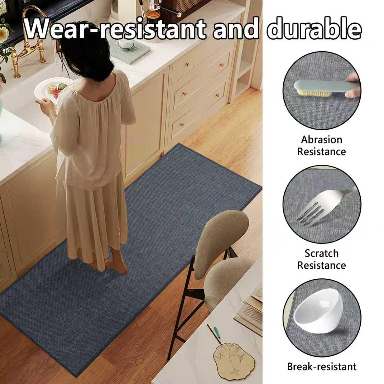 Tapis de Cuisine Antidérapant en Caoutchouc, Tapis Antifatigue Lavable Devant Évier - Imperméable et Résistant à l'huile pour Salle de Bain, Buanderie, Couloir (Gris, 43.5x120)