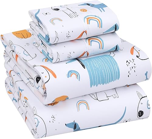 RUVANTI Juego de sábanas de 100 % algodón tamaño Queen, 4 piezas, suave y transpirable, ropa de cama de tejido de percal suave y transpirable,