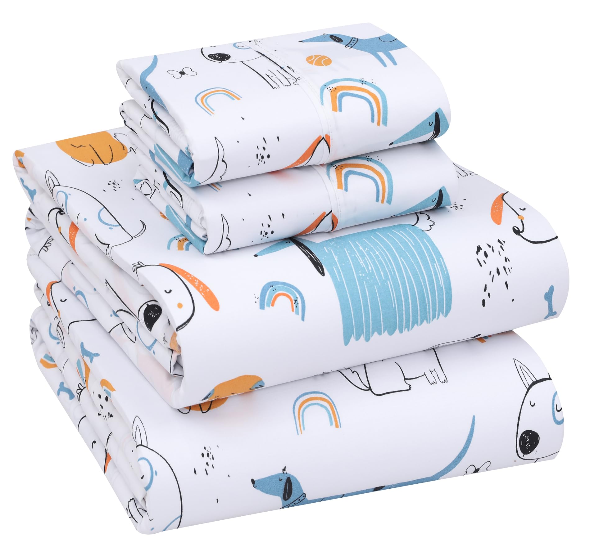 RUVANTI 100% Cotton Queen Sheets, Percale Queen Sheet Set, Puppy Me