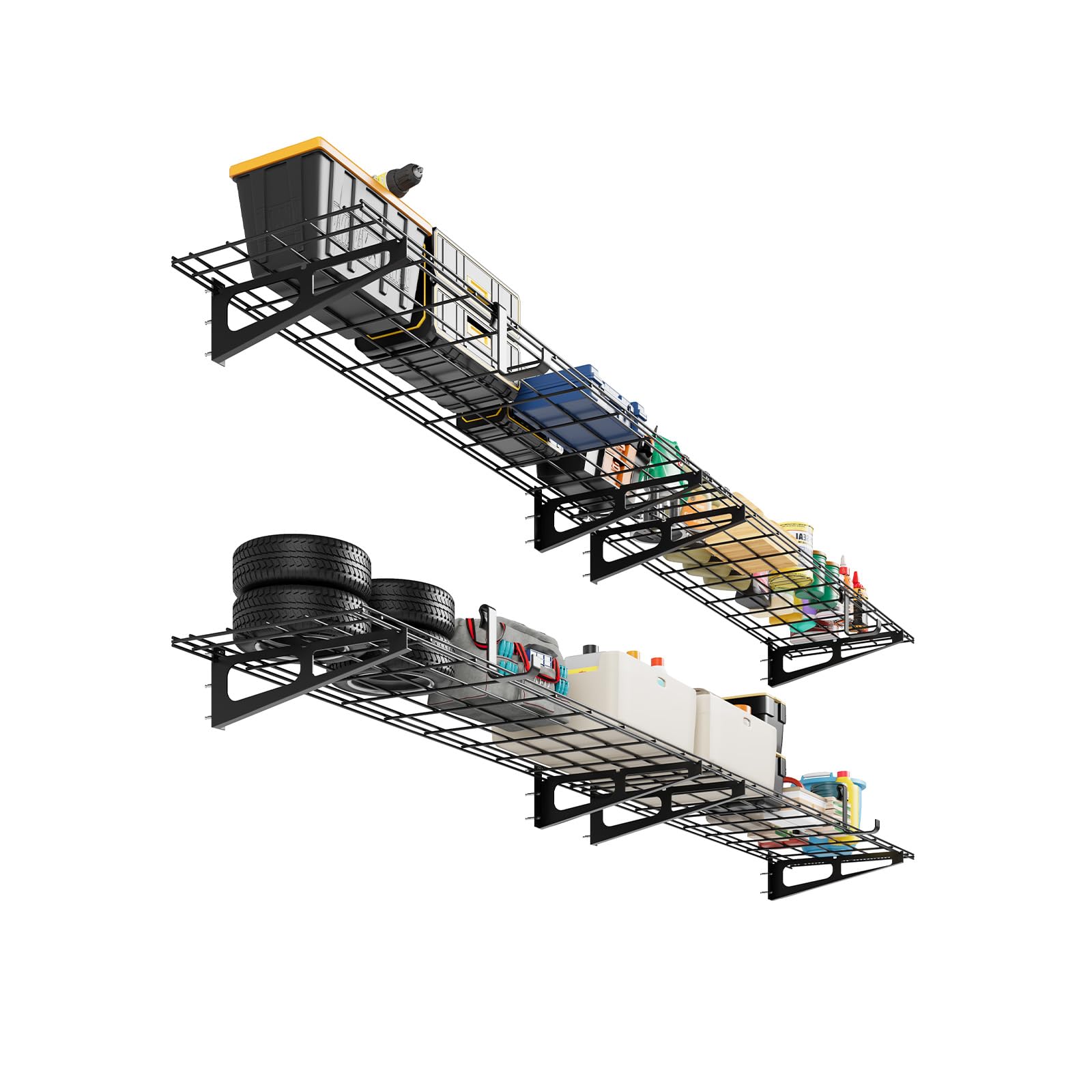 Set 2 Mensole Porta Attrezzi Da Parete Per Garage – Scaffali Industriali in Metallo, Portata 800kg – Ideale Per Officina, Magazzino, Cantina – Organizzazione Spazi, 2x4/2x6 ft