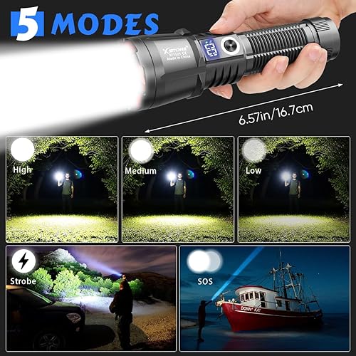 Miniatura 5 de Linterna LED recargable superbrillante, alta luz, 5 modos, tecnología XHF 70, impermeable y de alta potencia, ideal para emergencias, campamento y