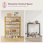 Tajsoon 6-Tier Shoe Rack Organizer, Industrial Shoe Rack for Closet Entryway, Metal Mesh Shoe Storage Shelf with X Shape Fixed Frame, Rustic White and Gold