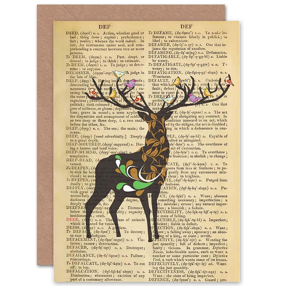 Wee Blue Coo GREETINGS CARD BIRTHDAY GIFT UPCYCLE DICTIONAY DEER