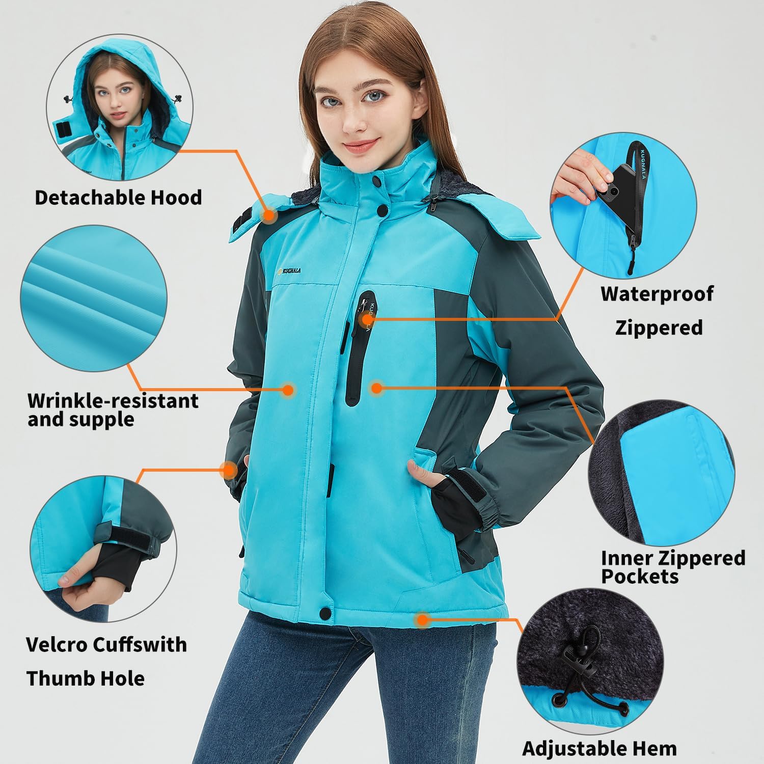 Women‘s Waterproof Winter Jacket Skiing Warm Fleece Snow Coat Hooded Windproof Raincoat S-3XL