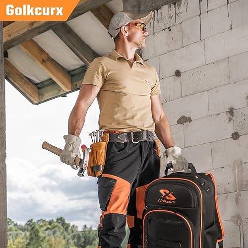 Miniatura 7 de Golkcurx Mochila de herramientas, bolsa de herramientas de mochila resistente, portador de implementos 1680D para electricista, base duradera y