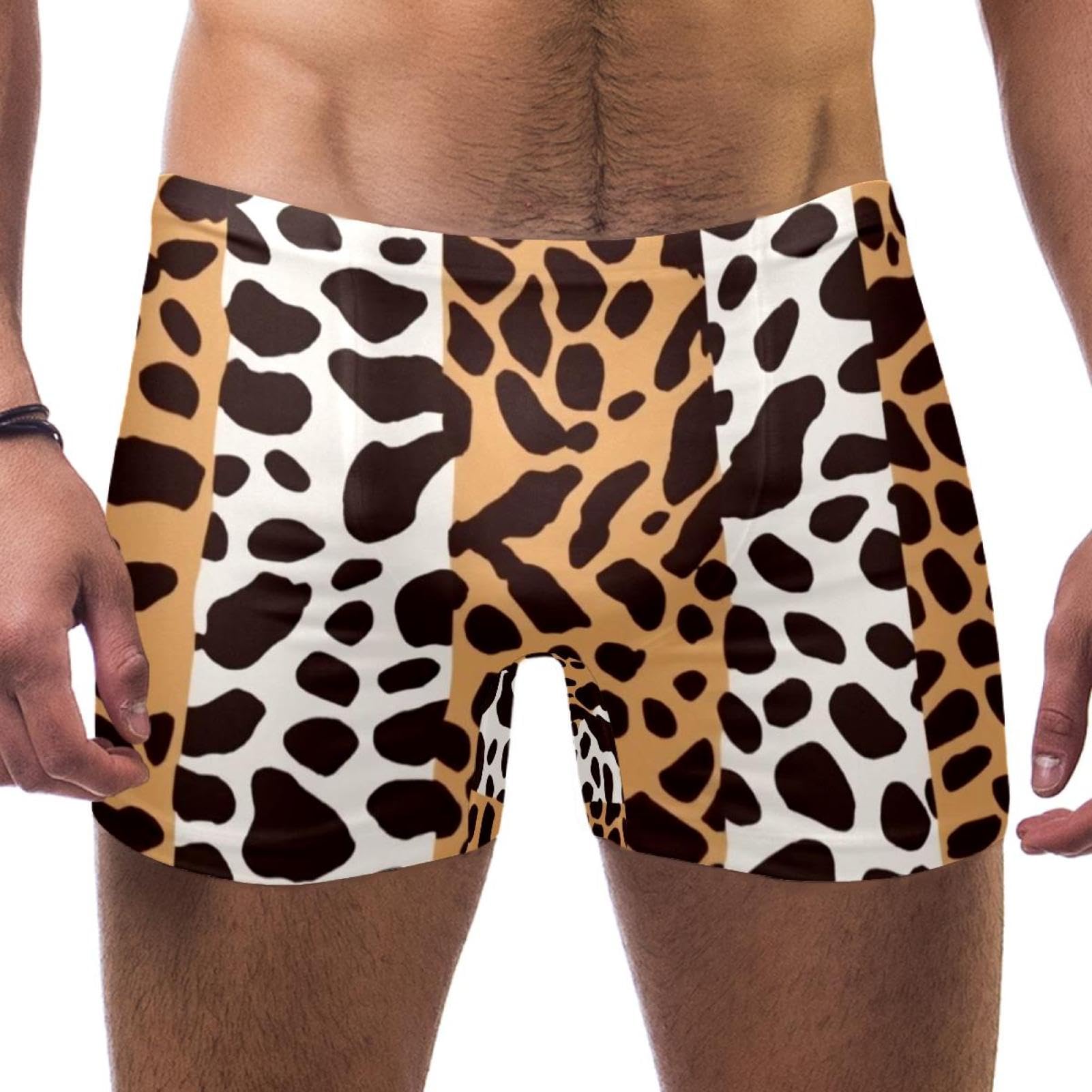 Mens Art Leopard Print-2092 Jammer Swimsuit Elastic Waistband Short Boxer Swimsuit Board Shorts, XXL,